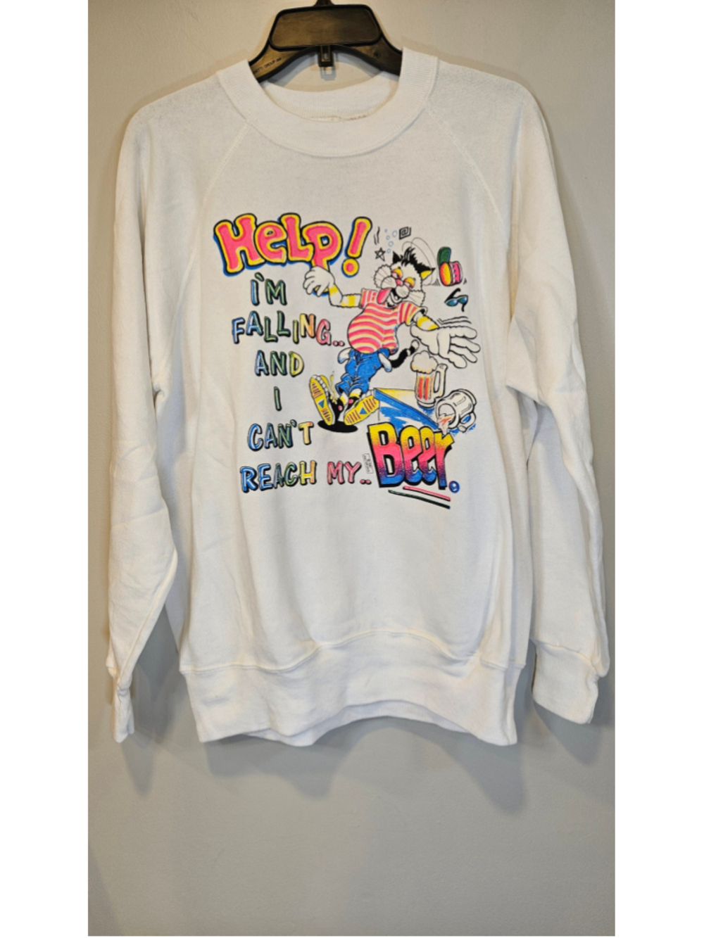 Vintage 1991 Beer Cat Puff Print Sweatshirt XL Funny Drinking Graphic USA